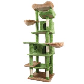 68in Multi-Level Cat Tree Tower with Hammocks, Cat Condo, Hanging Basket, Removable Cushions & Sisal Scratching Posts, Plush Cat Activity Center (Color: Green)