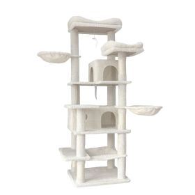 68in Multi-Level Cat Tree Tower with Hammocks, Cat Condo, Hanging Basket, Removable Cushions & Sisal Scratching Posts, Plush Cat Activity Center (Color: Beige)