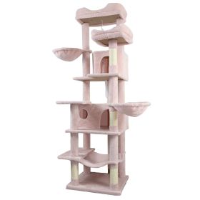 68in Multi-Level Cat Tree Tower with Hammocks, Cat Condo, Hanging Basket, Removable Cushions & Sisal Scratching Posts, Plush Cat Activity Center (Color: Pink)