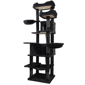 68in Multi-Level Cat Tree Tower with Hammocks, Cat Condo, Hanging Basket, Removable Cushions & Sisal Scratching Posts, Plush Cat Activity Center (Color: Black)