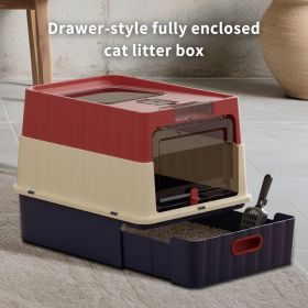 Drawer Cat Litter Box (Color: Red)